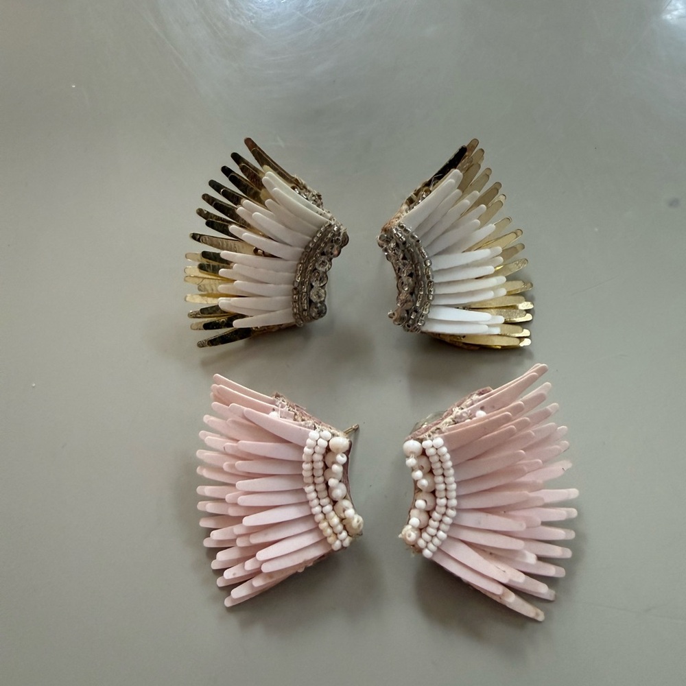2 pairs of Mignonne Gavigan earrings (gold and white; light pink)
